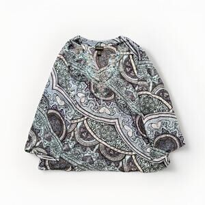 Lane Bryant Y2K Paisley Blouse 22/24 Plus Sheer Lightweight Beaded Sequin Boho